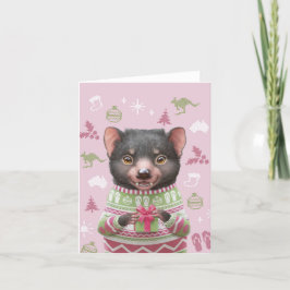 かわいいオーストラリアの動物のクリスマスカード-デビル シーズンカード
