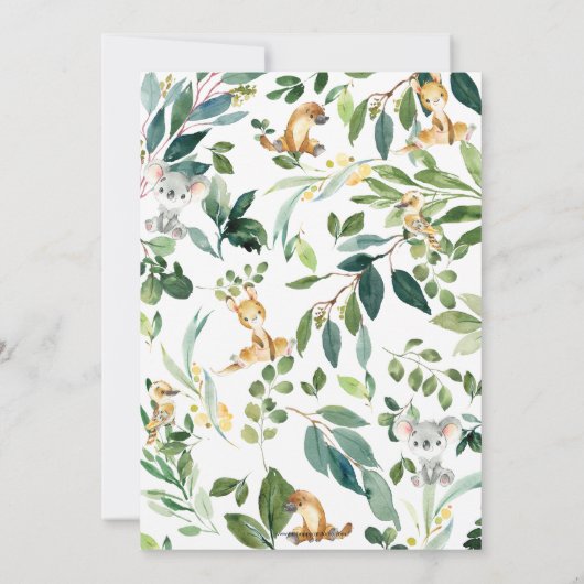 かわいいオーストラリアの動物コアラ1歳の誕生日パーティー 招待状 (裏面)