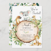 かわいいオーストラリアの動物コアラ1歳の誕生日パーティー 招待状 (正面/裏面)