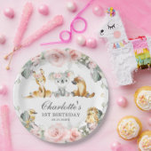 かわいいオーストラリアの動物ピンクのフローラ緑 ペーパープレート (パーティー)