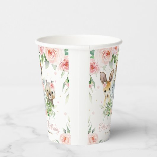かわいいオーストラリアの動物ピンクフローラ1歳の誕生日  紙コップ (右)