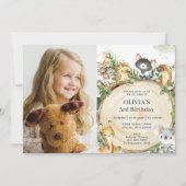 かわいいオーストラリアの動物素朴の木の誕生日写真 招待状 (正面)
