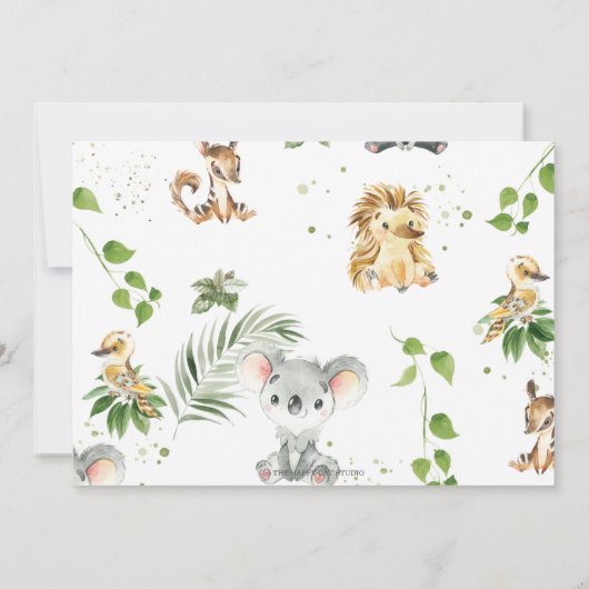 かわいいオーストラリアの動物素朴の木の誕生日写真 招待状 (裏面)