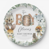 かわいいオーストラリアの動物緑の少年の赤ちゃんシャワー ペーパープレート (正面)