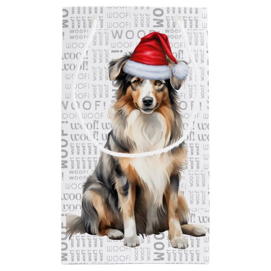 かわいいオーストラリアの羊飼いクリスマスドッグ スモールペーパーバッグ (裏面)