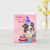 かわいいオーストラリアの羊飼いケーキ誕生日 カード (黄色い花)