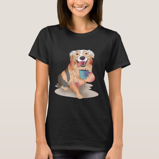 かわいいオーストラリアの羊飼い犬のオーナーコーヒー動物 Tシャツ (正面)