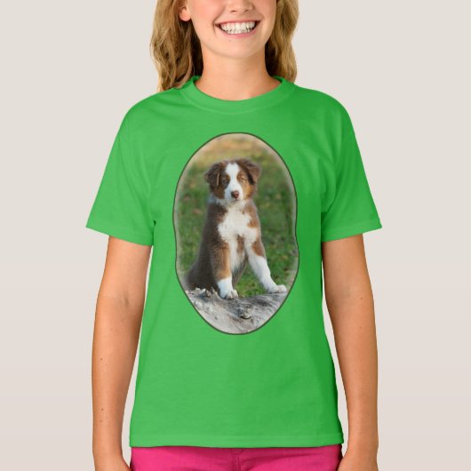 かわいいオーストラリアの羊飼い犬の子犬の写真-女の子 Tシャツ (正面)