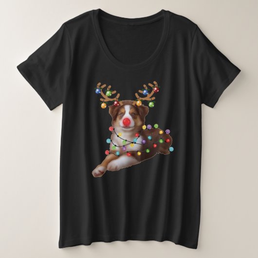 かわいいオーストラリアの羊飼い犬クリスマスホリデーギフト プラスサイズTシャツ (デザイン正面)