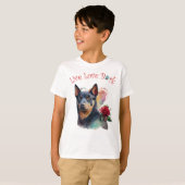 かわいいオーストラリアン・ケルピー犬の花柄 Tシャツ (正面フル)
