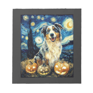 かわいいオーストラリアン・シェパード犬 ハロウィン ジャック・オ・ランタン ノートパッド