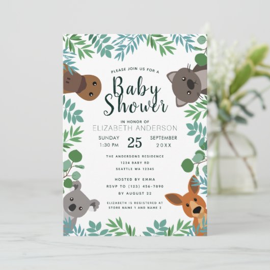 かわいいオーストラリア人クリッターベビーシャワー招待状 招待状 (スタンド正面)