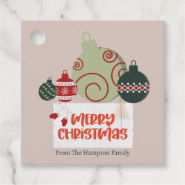 かわいいオーナメントファミリーまたはビジネスフラットホリデーカード フェイバータグ