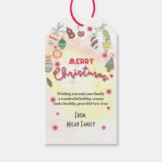 かわいいオーナメントホリデークリスマスパーティの招待状 ギフトタグ (正面)