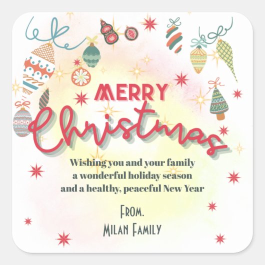 かわいいオーナメントホリデークリスマスパーティの招待状 スクエアシール (正面)
