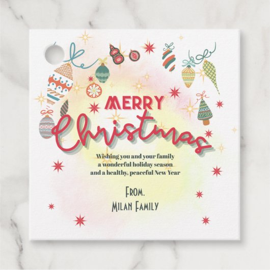 かわいいオーナメントホリデークリスマスパーティの招待状 フェイバータグ (正面)