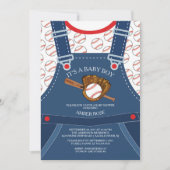 かわいいオーバーオール野球ベビーシャワー招待状 招待状 (正面)