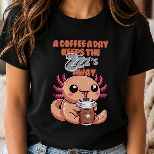 かわいいオーバーロード: コーヒーを飲むベイビーアホロートル Tシャツ