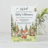 かわいいオーボーイウッドランド動物の緑の赤ちゃんシャワー 招待状 (スタンド正面)