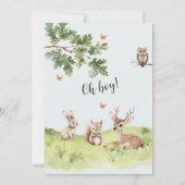 かわいいオーボーイウッドランド動物の緑の赤ちゃんシャワー 招待状 (裏面)