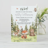 かわいいオーボーイウッドランド動物の緑の赤ちゃんシャワー 招待状 (スタンド正面)