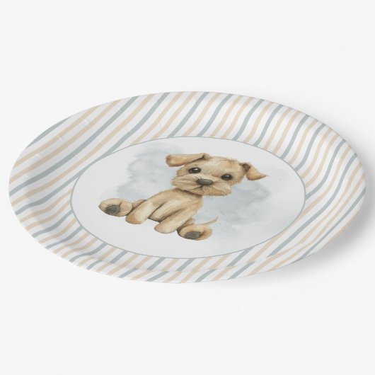 かわいいオーボーイパピーブルーベビーシャワー紙プレート ペーパープレート (アングル)