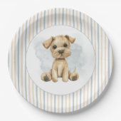 かわいいオーボーイパピーブルーベビーシャワー紙プレート ペーパープレート (正面)