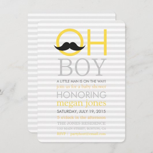 かわいいオーボーイムスタッシュベビーシャワー招待状 招待状 (正面/裏面)