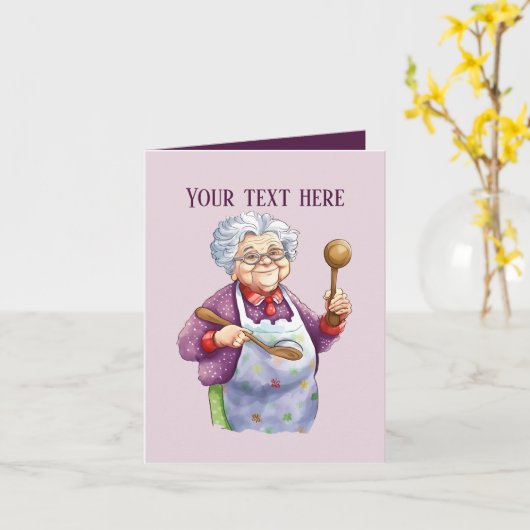 かわいいオールドレディのメッセージを追加 カード (黄色い花)