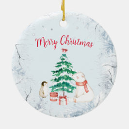 かわいいオールホワイトのクリスマス セラミックオーナメント