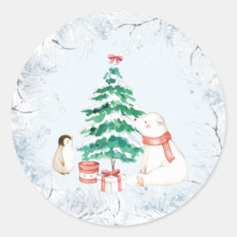 かわいいオールホワイトのクリスマス ラウンドシール