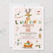 かわいいオ何おもしろいクリスマス1st誕生日招待状 招待状 (正面)