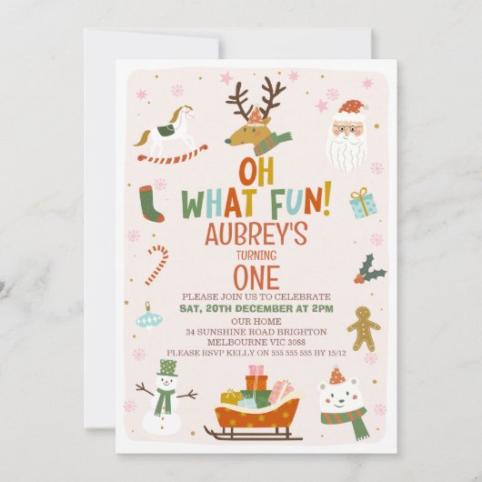 かわいいオ何おもしろいクリスマス1st誕生日招待状 招待状 (正面)