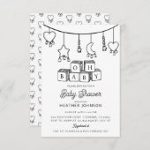 かわいいオ男女兼用ベビーベビーシャワー 招待状 (正面/裏面)