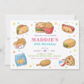 かわいいカイトファストフードパーティーガール誕生日 招待状 (正面)