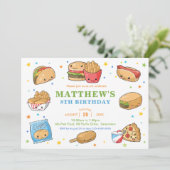 かわいいカイトファストフードパーティーボーイ誕生日 招待状 (スタンド正面)