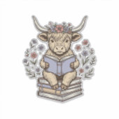 かわいいカウの本の束の花柄ビンテージ シール (正面)