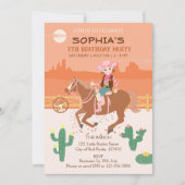 かわいいカウガールと馬の誕生日パーティー 招待状 (正面)