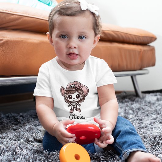 かわいいカウガールスケルトン、カスタムネーム、ハロウィン トドラーTシャツ