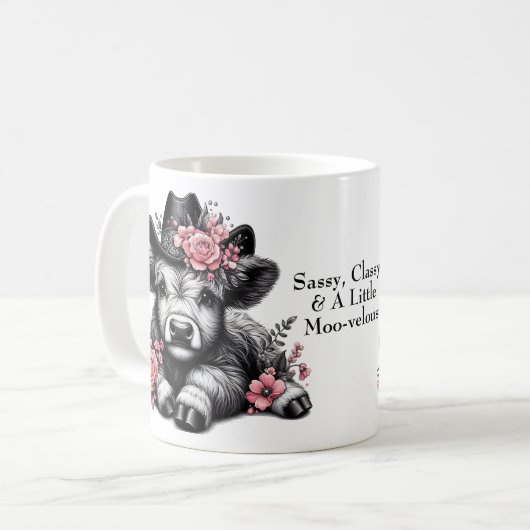 かわいいカウガールハイランド牛と文字 コーヒーマグカップ (正面左)