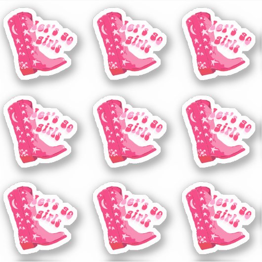 かわいいカウガールブーツ　Let's go girls 9ステッカーセット シール (正面)