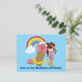 かわいいカウガールロデオの誕生日パーティーへの招待 ポストカード (スタンド正面)