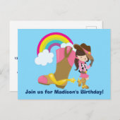 かわいいカウガールロデオの誕生日パーティーへの招待 ポストカード (正面/裏面)
