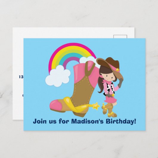 かわいいカウガールロデオの誕生日パーティーへの招待 ポストカード (正面/裏面)