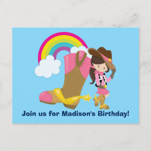 かわいいカウガールロデオの誕生日パーティー招待状 ポストカード