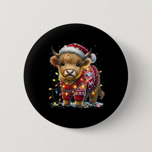 かわいいカウサンタセータークリスマスツリーライトワイン 缶バッジ (正面)