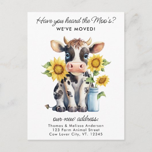かわいいカウヒマワリ新しいアドレス引っ越しました移動 案内ポストカード (正面)