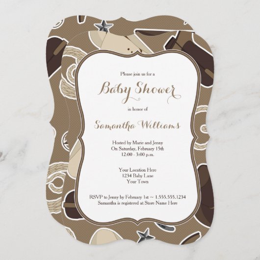 かわいいカウボーイのテーマのベビーシャワーの招待ブラウン 招待状 (正面/裏面)