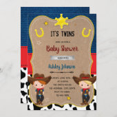 かわいいカウボーイの双子が誘う 招待状 (正面/裏面)