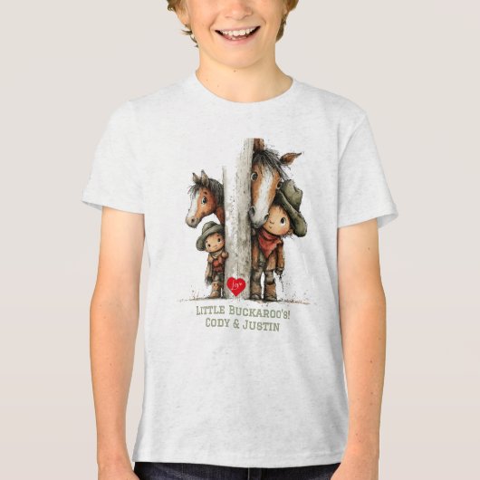 かわいいカウボーイの男の子と馬のTシャツ トライブレンドTシャツ (正面)